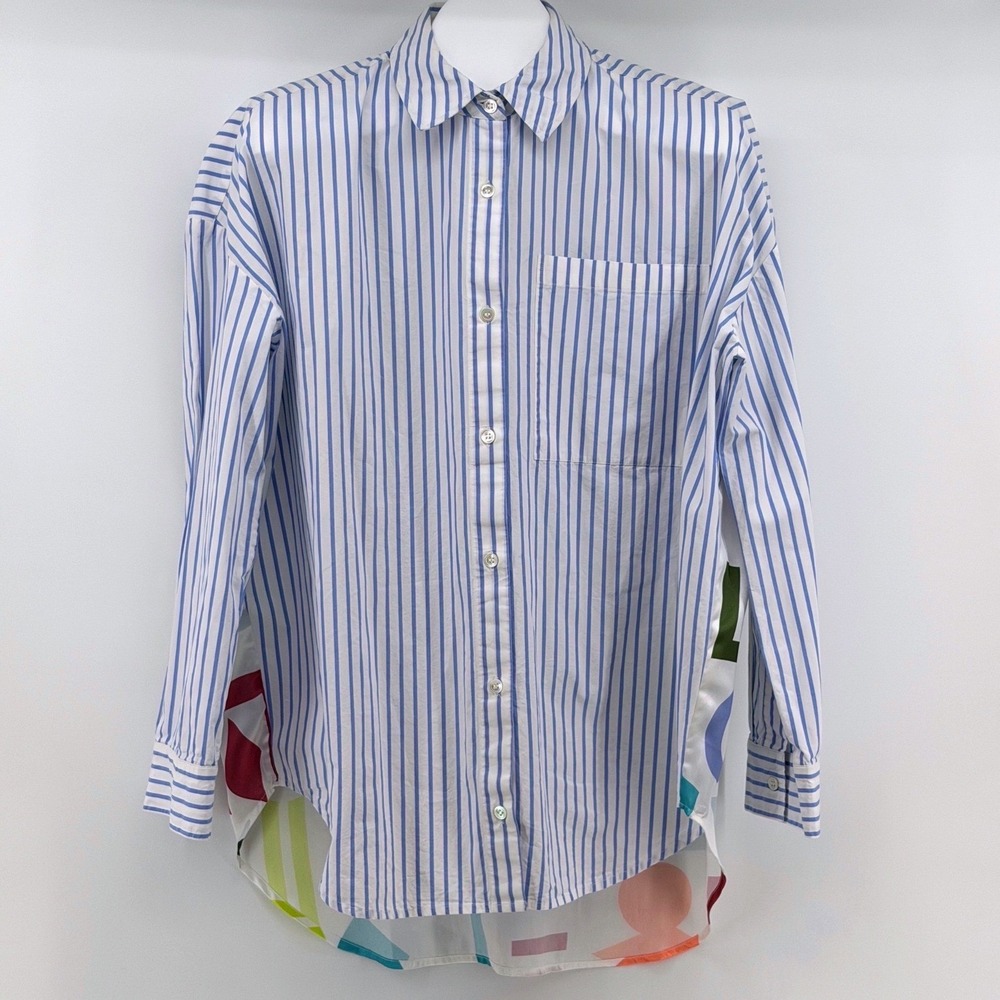Essentiel Antwerp Daquamarine Print Shirt Women XS Geometric Button Down